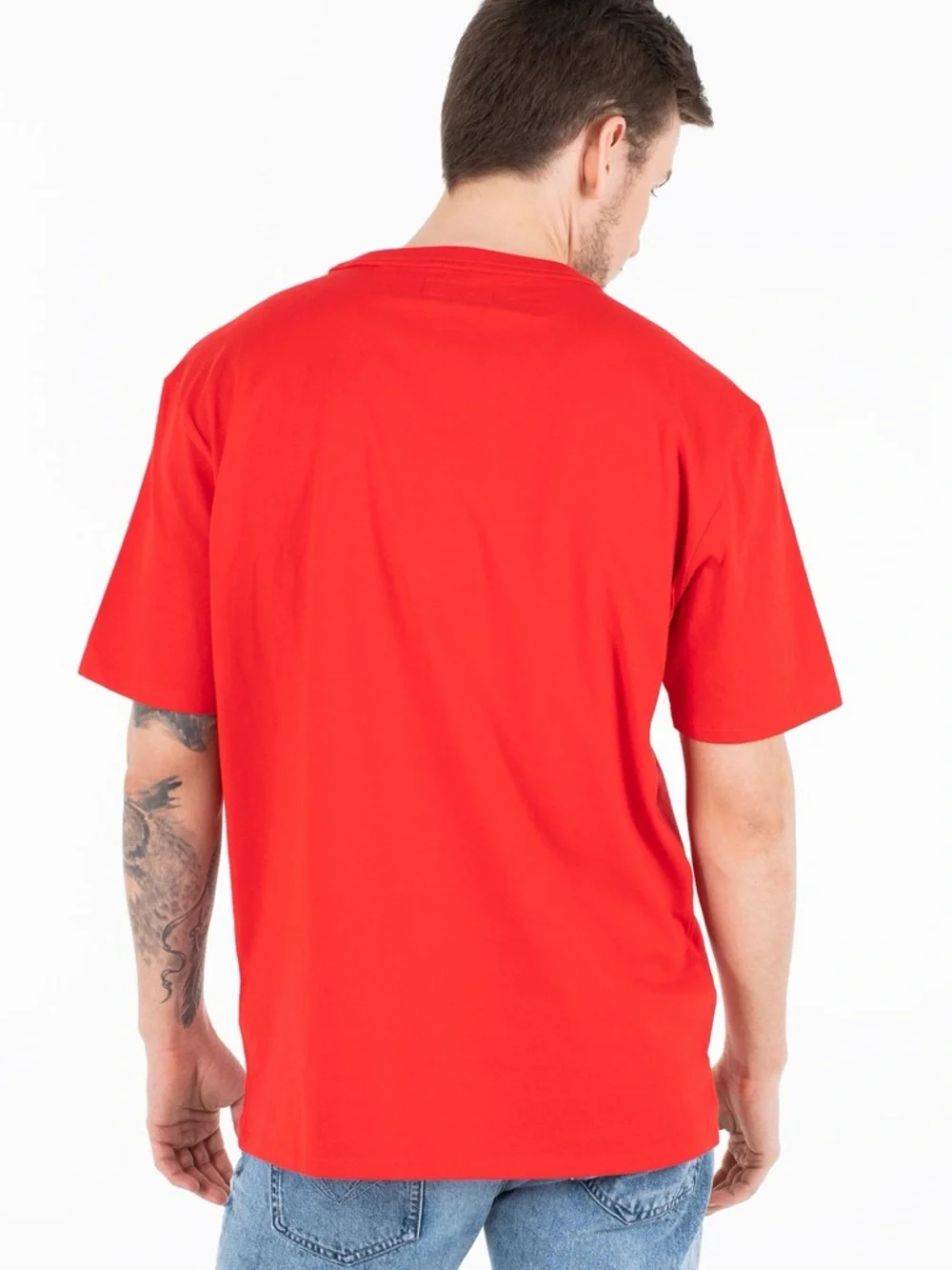 New Guess Red Short-Sleeve Graphic Tee with Blue & White Logo Sz L - Picture 2 of 2